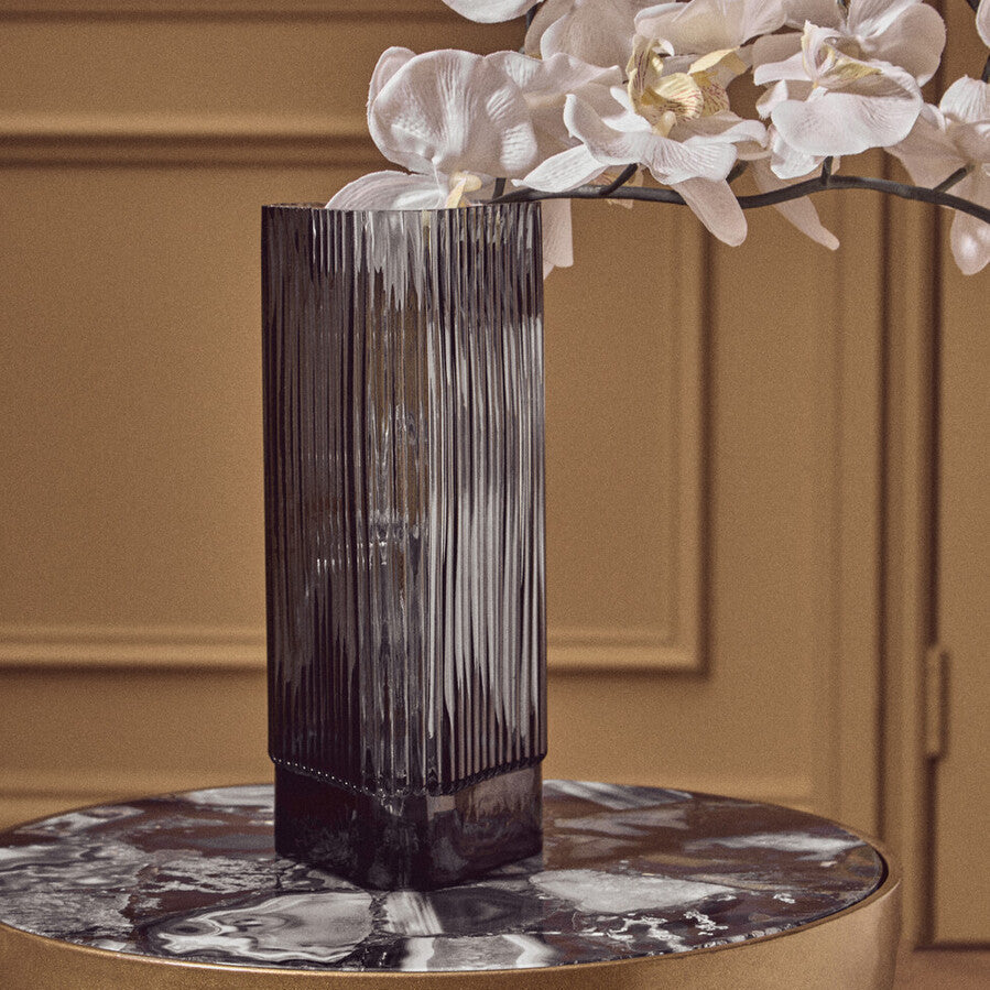 Compact Small Grey Glass Vase