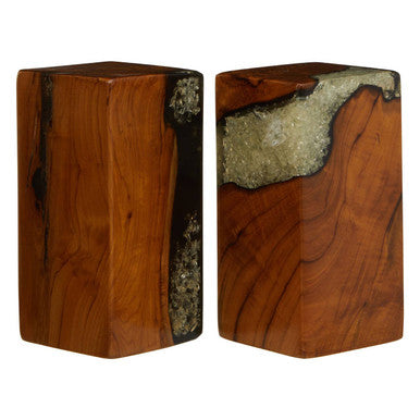 Set of 2 Teak and Resin Bookends