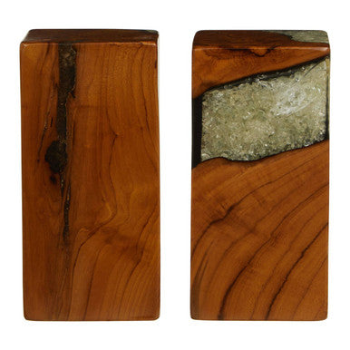 Set of 2 Teak and Resin Bookends