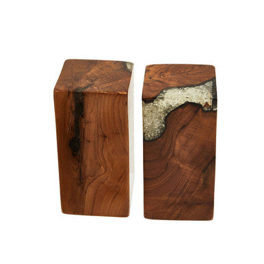 Set of 2 Teak and Resin Bookends