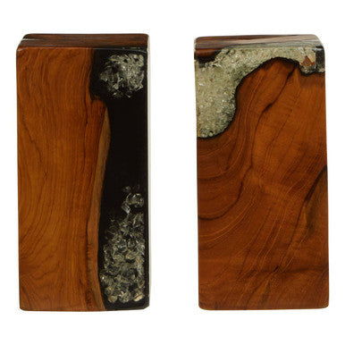 Set of 2 Teak and Resin Bookends