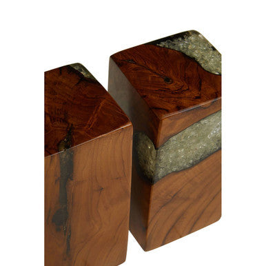 Set of 2 Teak and Resin Bookends