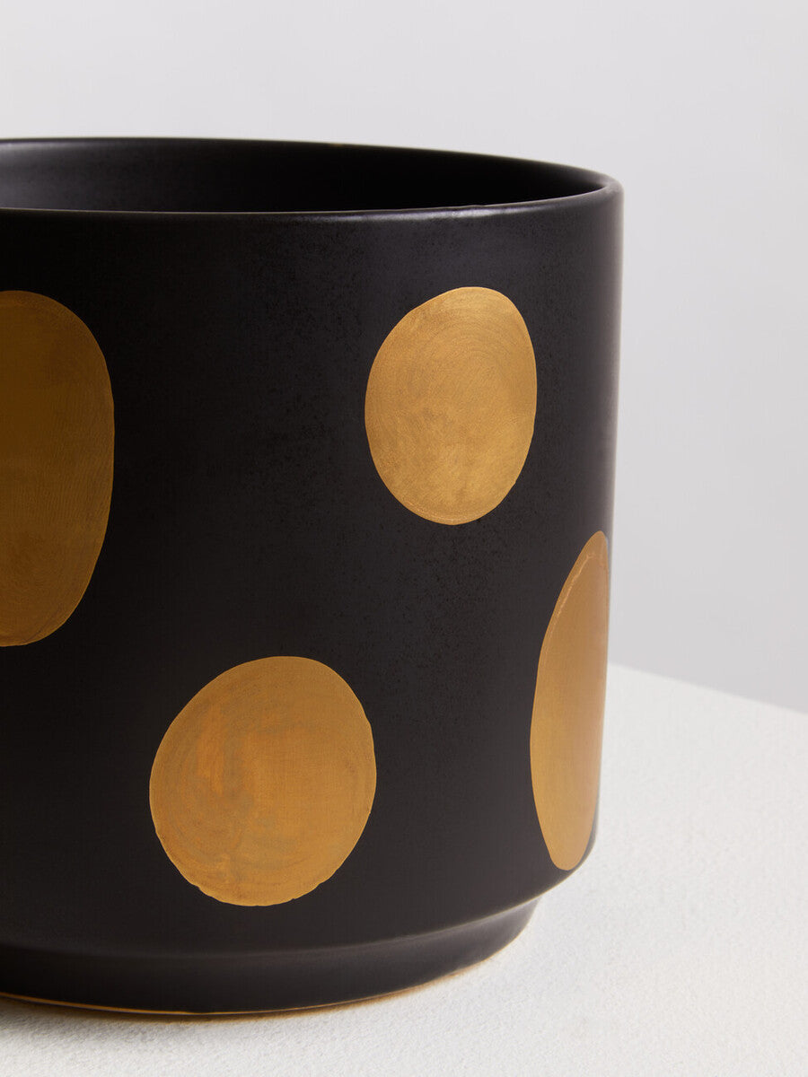 Matte Black Gold Spot Large Ceramic Planter