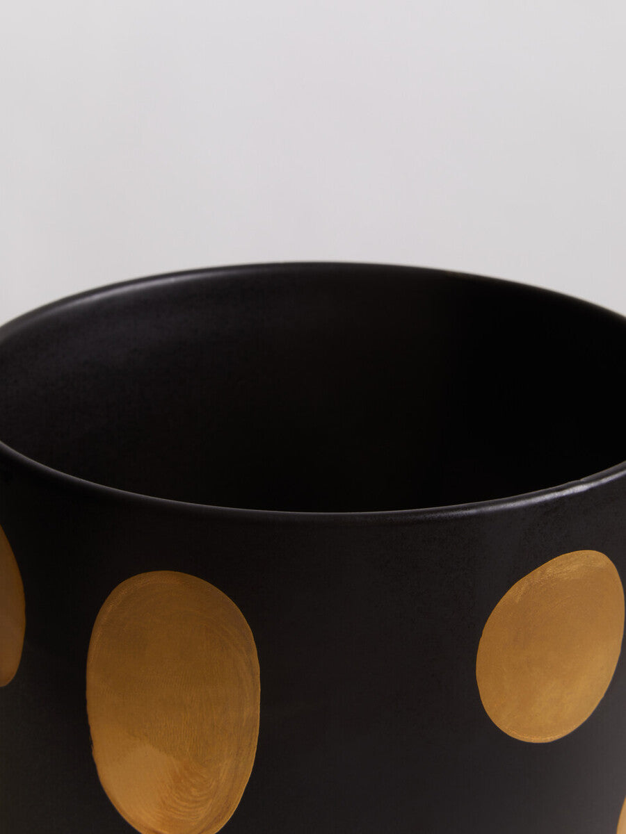 Matte Black Gold Spot Large Ceramic Planter