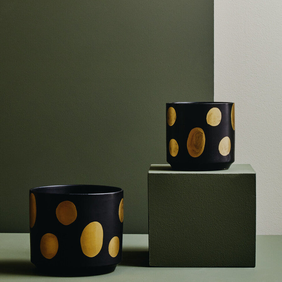 Matte Black Gold Spot Large Ceramic Planter