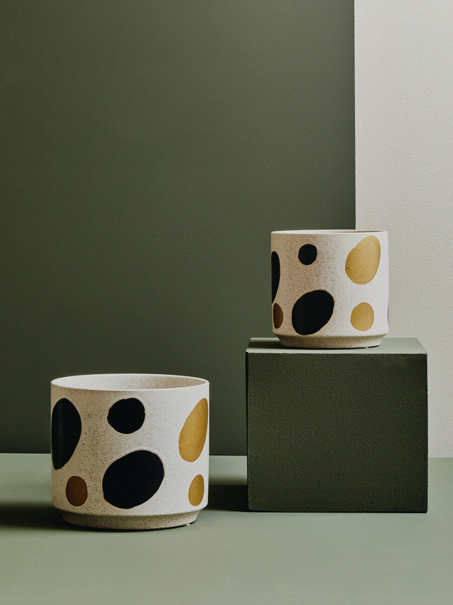 White Black and Gold Spot Small Ceramic Planter