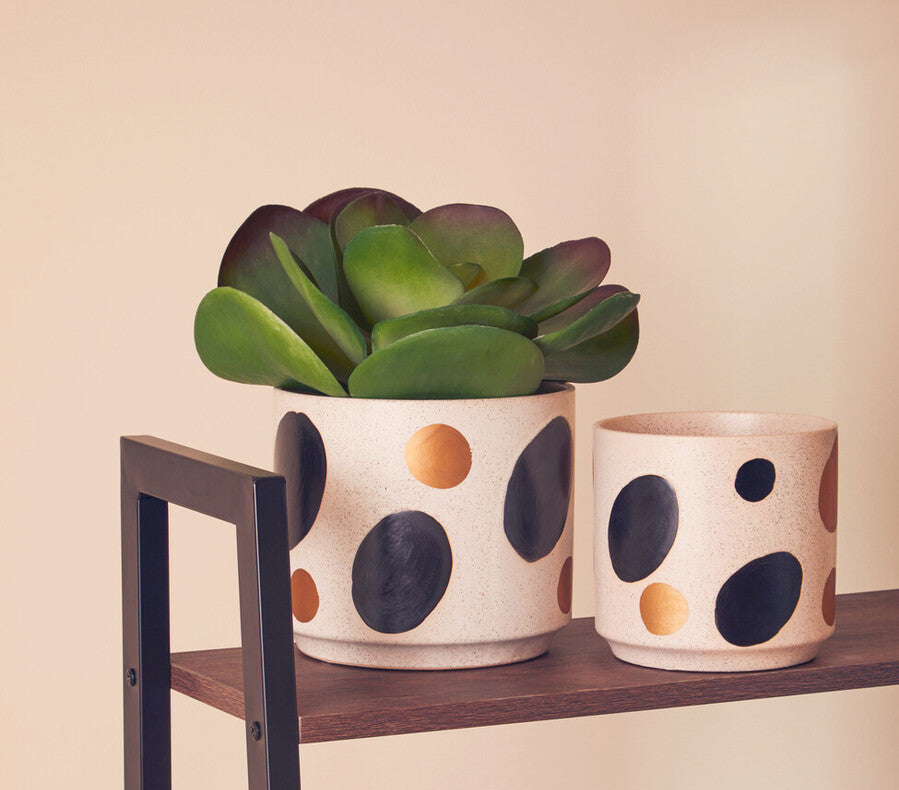 White Black and Gold Spot Small Ceramic Planter