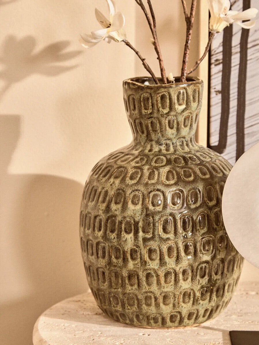 Large Green Textured Ceramic Vase