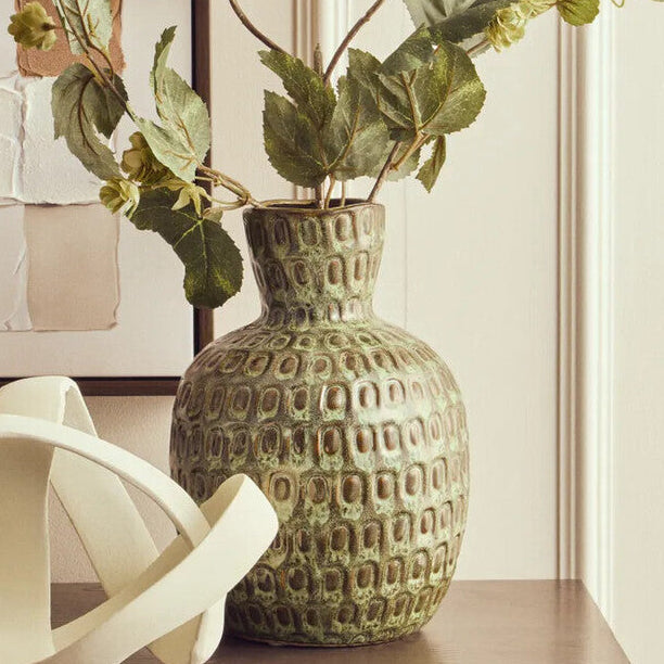 Large Green Textured Ceramic Vase