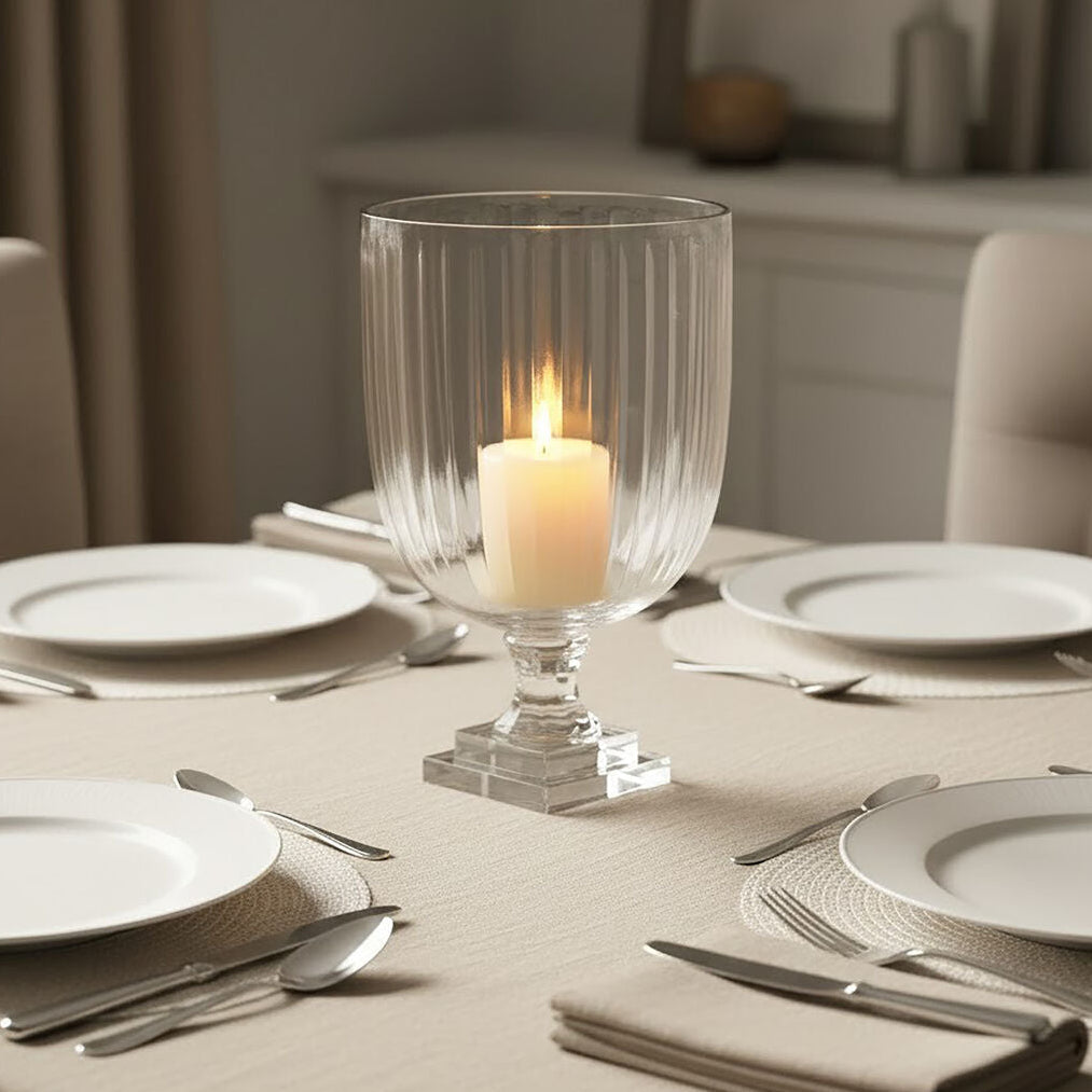 Square Plinth Medium Glass Hurricane Candle Holder