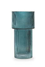 Small Ribbed Blue Glass Vase