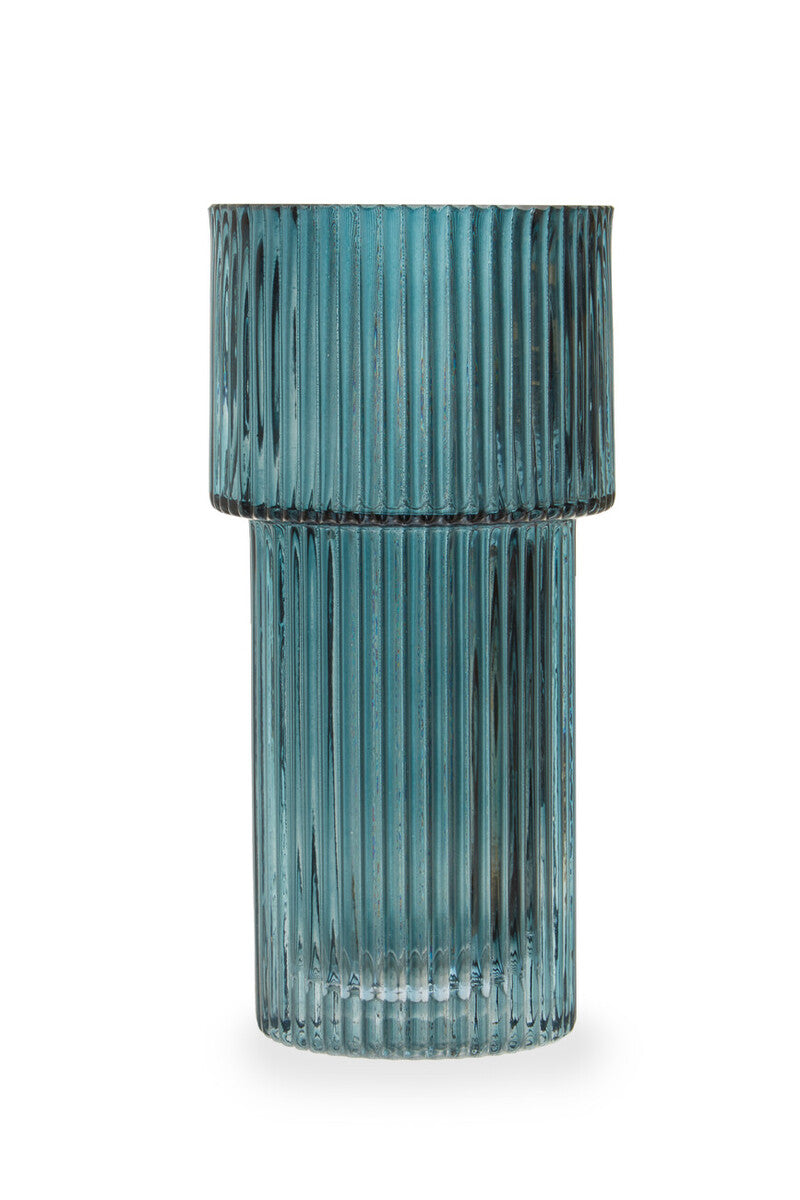Small Ribbed Blue Glass Vase