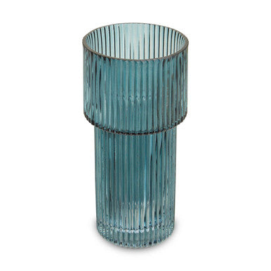 Small Ribbed Blue Glass Vase