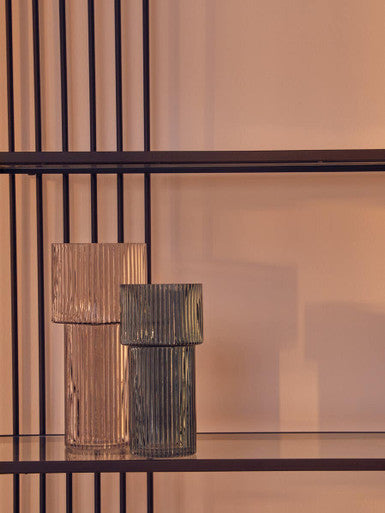 Small Ribbed Blue Glass Vase