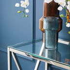 Small Ribbed Blue Glass Vase