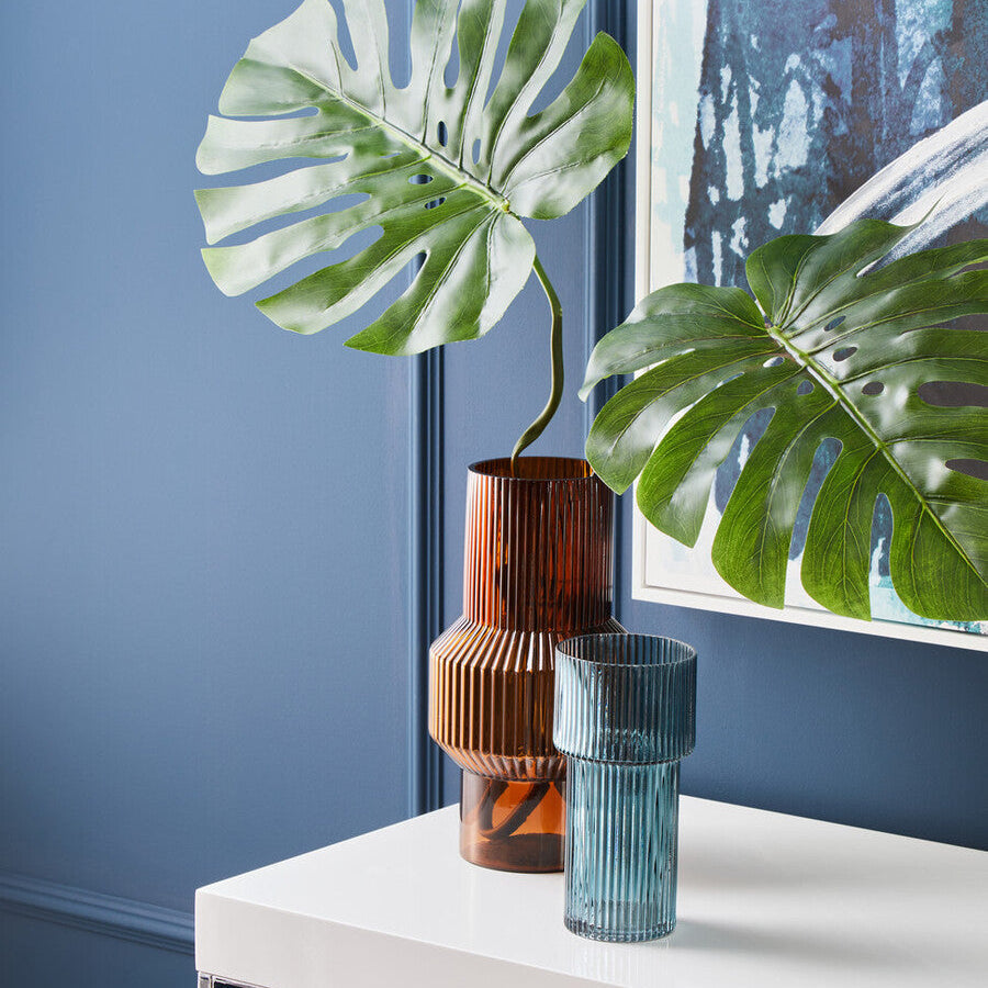 Small Ribbed Blue Glass Vase