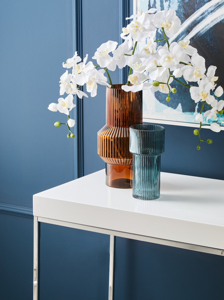 Small Ribbed Blue Glass Vase