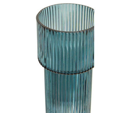 Small Ribbed Blue Glass Vase