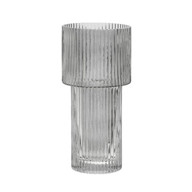 Large Ribbed Grey Glass Vase