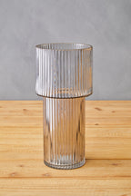 Large Ribbed Grey Glass Vase