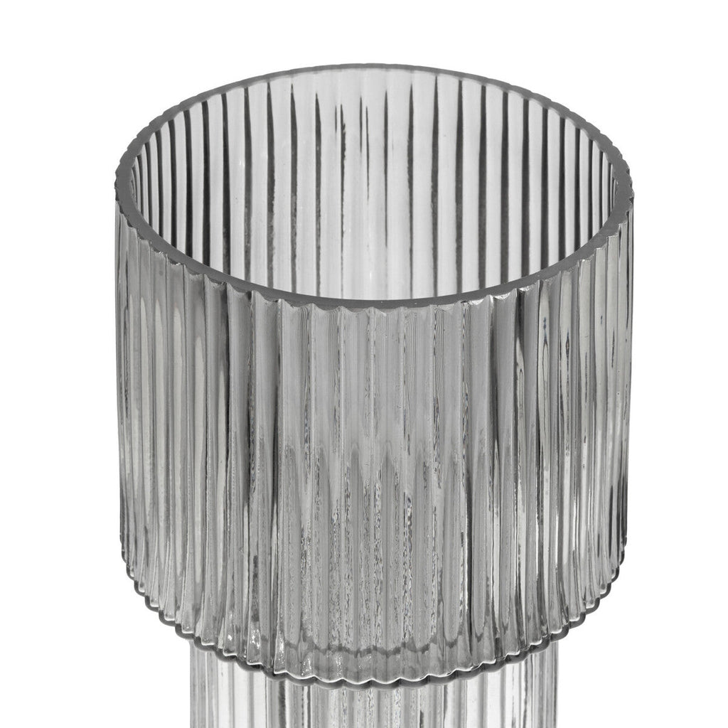 Large Ribbed Grey Glass Vase