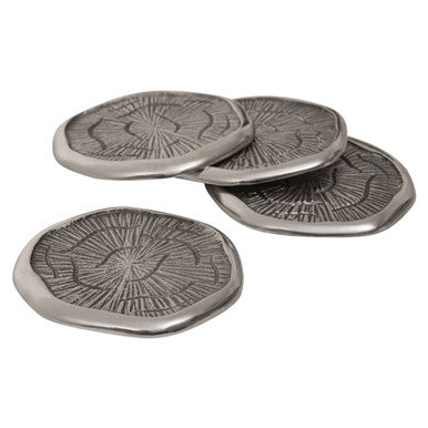 Set of 4 Oak Effect Silver Top Coasters