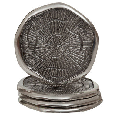 Set of 4 Oak Effect Silver Top Coasters
