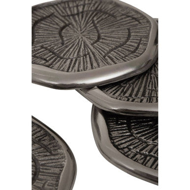 Set of 4 Oak Effect Silver Top Coasters