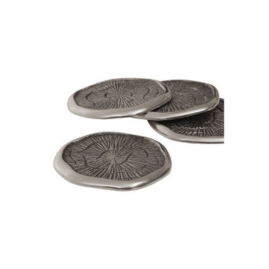 Set of 4 Oak Effect Silver Top Coasters