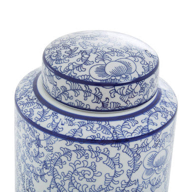 Blue and White Floral Small Ceramic Jar