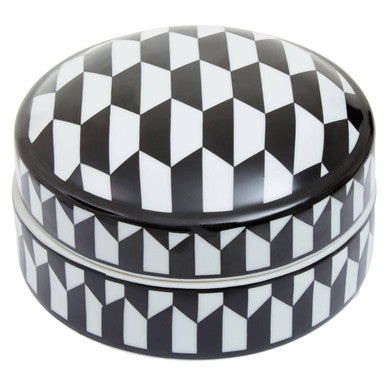 Small Black and White Geometric Print Ceramic Trinket Box