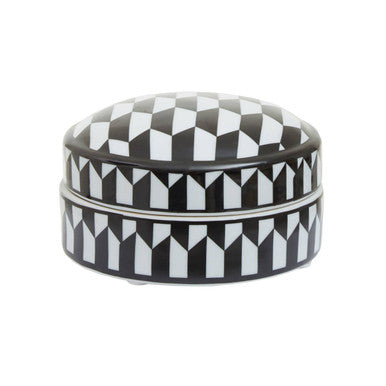 Small Black and White Geometric Print Ceramic Trinket Box