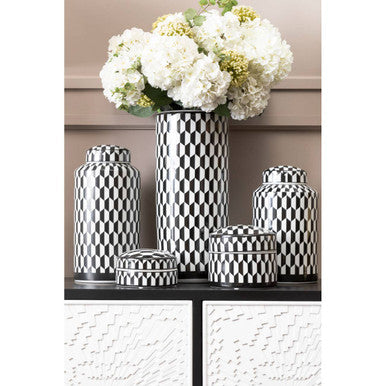 Small Black and White Geometric Print Ceramic Trinket Box