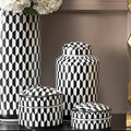 Small Black and White Geometric Print Ceramic Trinket Box