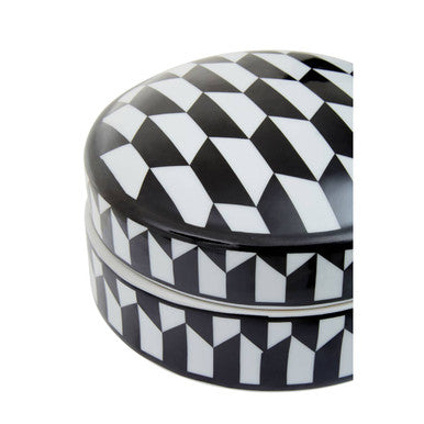 Small Black and White Geometric Print Ceramic Trinket Box