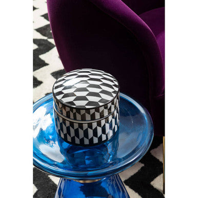 Large Black and White Geometric Print Ceramic Trinket Box