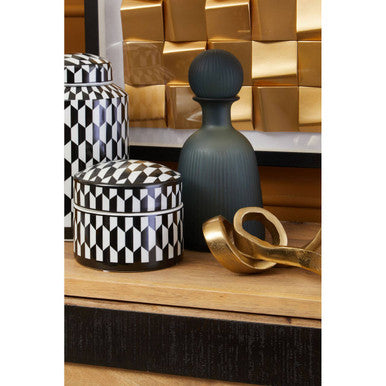 Large Black and White Geometric Print Ceramic Trinket Box