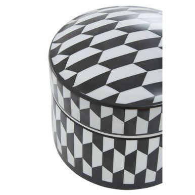 Large Black and White Geometric Print Ceramic Trinket Box