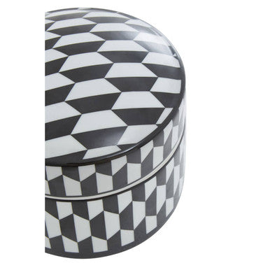 Large Black and White Geometric Print Ceramic Trinket Box