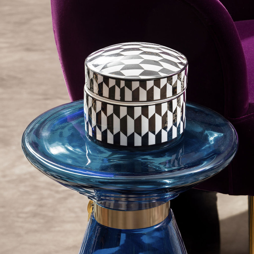 Large Black and White Geometric Print Ceramic Trinket Box