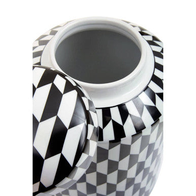 Small Black and White Geometric Print Ceramic Jar