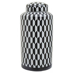 Large Black and White Geometric Print Ceramic Jar