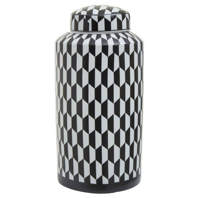 Large Black and White Geometric Print Ceramic Jar