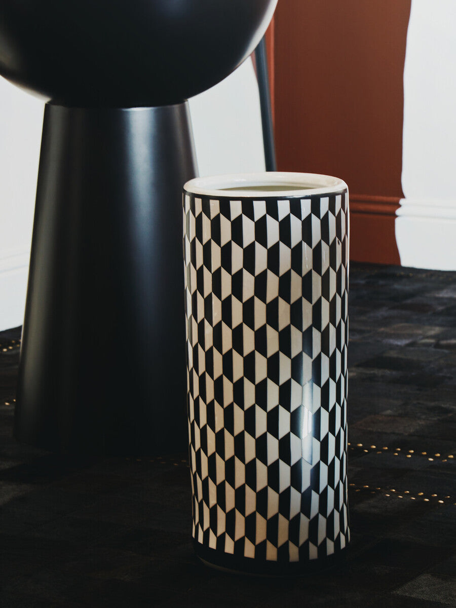 Black and White Geometric Print Ceramic Umbrella Stand