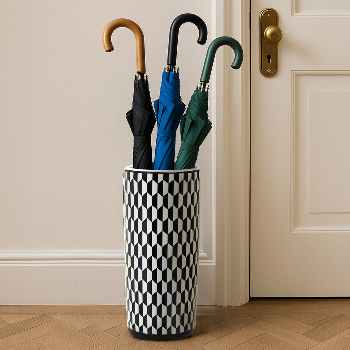 Black and White Geometric Print Ceramic Umbrella Stand