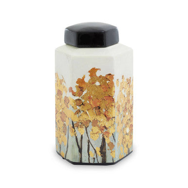 Hexagonal Gold Motif Small Ceramic Jar