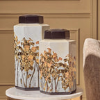 Hexagonal Gold Motif Small Ceramic Jar