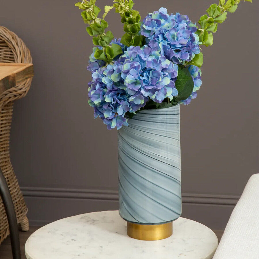 Gold Base Large Grey Glass Vase