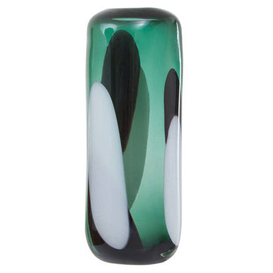 Large Green Glass Vase with Abstract Pattern