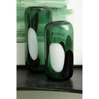 Large Green Glass Vase with Abstract Pattern